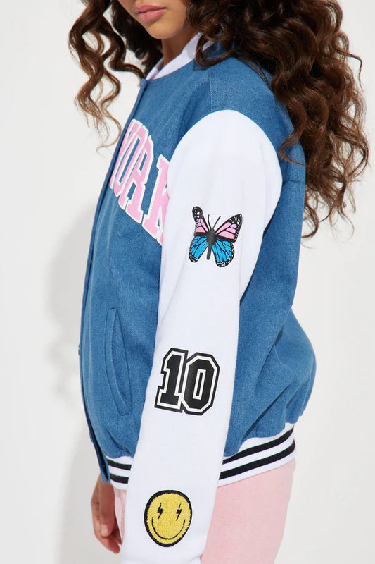 MINI DENIM VARSITY JACKET- INDIGO BLUE - Indigo