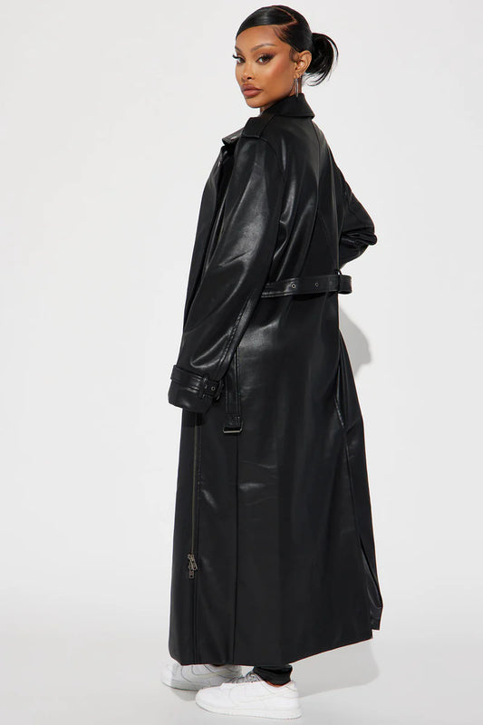 Late Night Drives Faux Leather Coat - Black