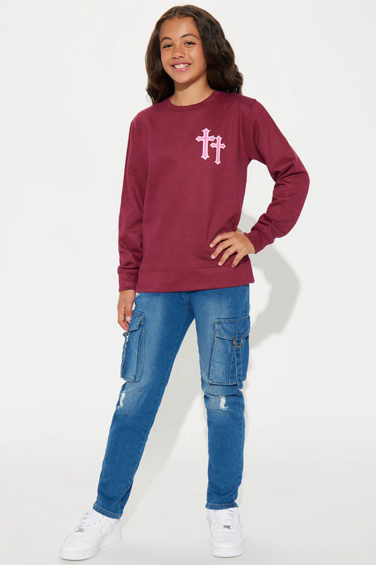 Mini If I Cross Your Mind Crew Neck Sweatshirt - Burgundy