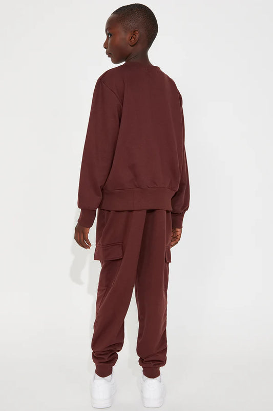 Mini Black Excellence Crew Pant Set - Brown