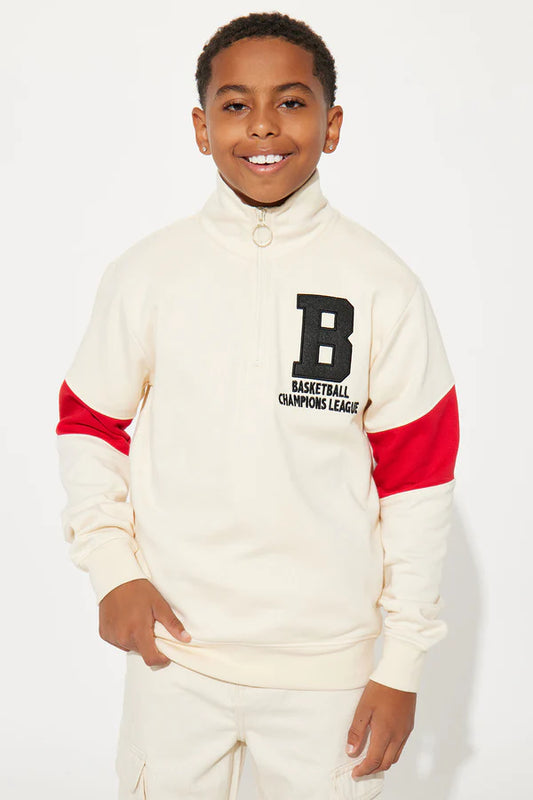 Mini Baseball Champions League Fleece Mock Neck Sweatshirt - Sand