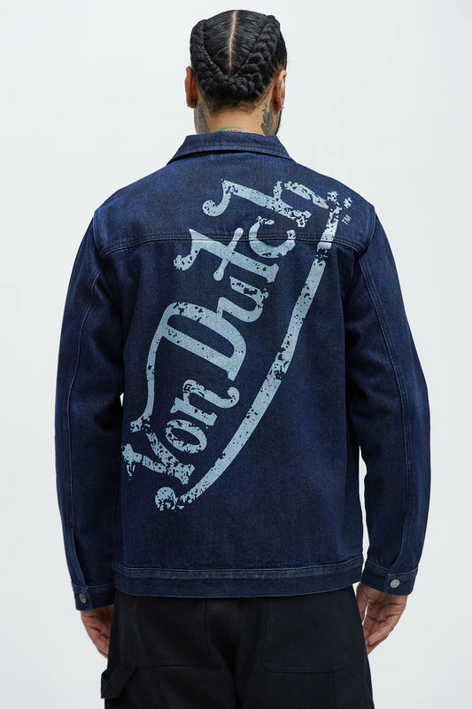 Von Dutch Oversized Font Denim Jacket - Navy