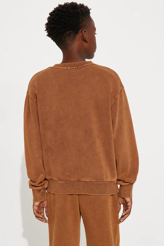 Mini Tyson Heavy Wash Crewneck Sweatshirt - Dark Brown