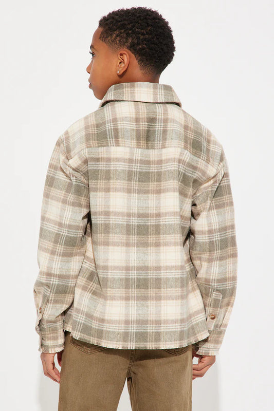Mini Victory Frayed Flannel Overshirt - Taupe