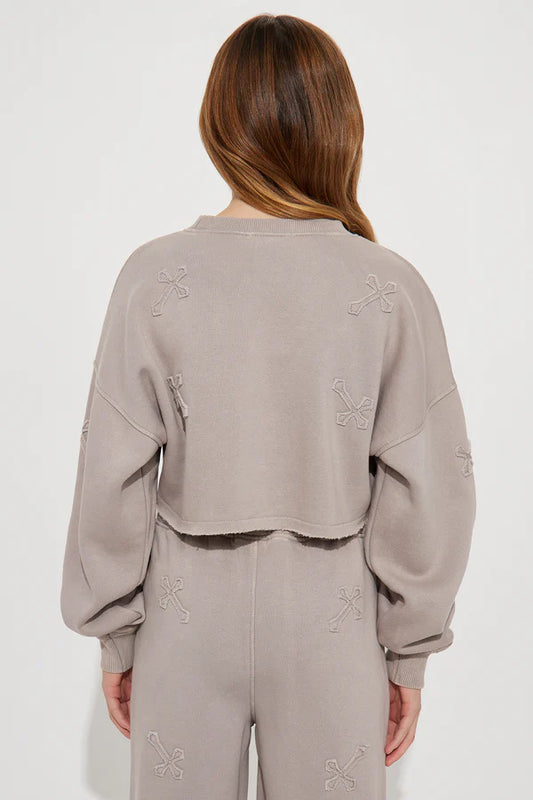 Mini Wake Up Blessed Washed Sweatshirt - Grey/combo