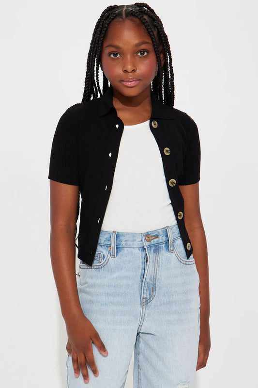 Mini Good Energy Cropped Sweater Top - Black