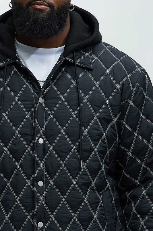 Wait Right Here Quilted Hooded Jacket - Black/combo