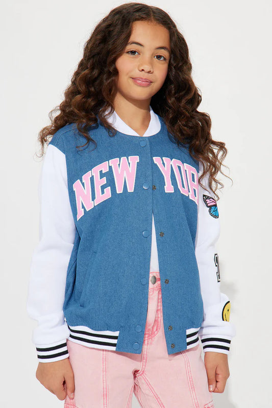 MINI DENIM VARSITY JACKET- INDIGO BLUE - Indigo