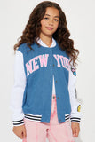 MINI DENIM VARSITY JACKET- INDIGO BLUE - Indigo