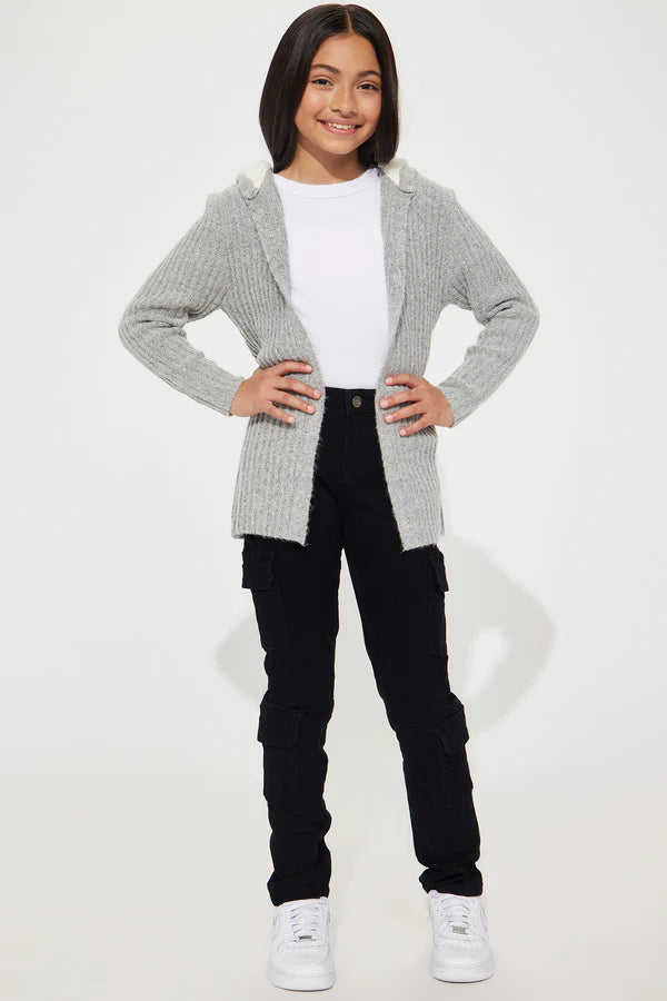 Mini Far Gone Hooded Cardigan - Grey