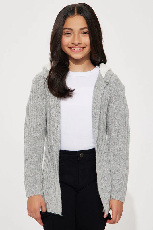 Mini Far Gone Hooded Cardigan - Grey
