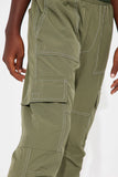 Mini Contrast Stitched Nylon Cargo Flared Pants - Olive