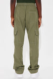 Mini Contrast Stitched Nylon Cargo Flared Pants - Olive