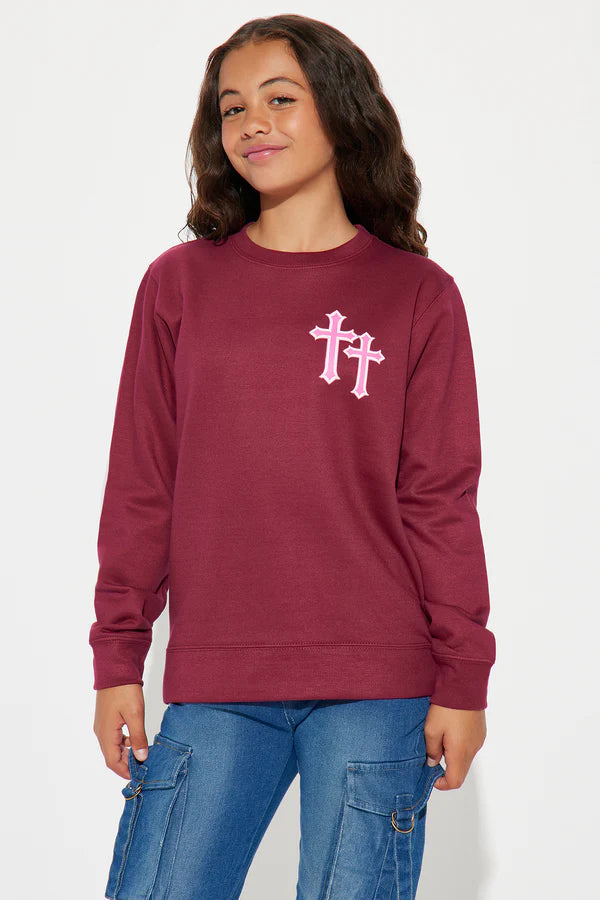 Mini If I Cross Your Mind Crew Neck Sweatshirt - Burgundy