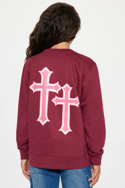 Mini If I Cross Your Mind Crew Neck Sweatshirt - Burgundy