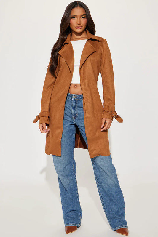 Camila Faux Suede Trench - Camel