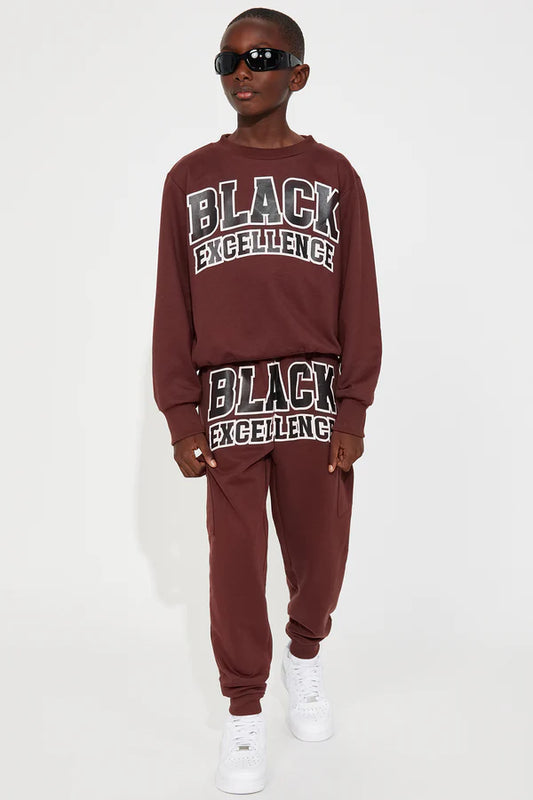 Mini Black Excellence Crew Pant Set - Brown