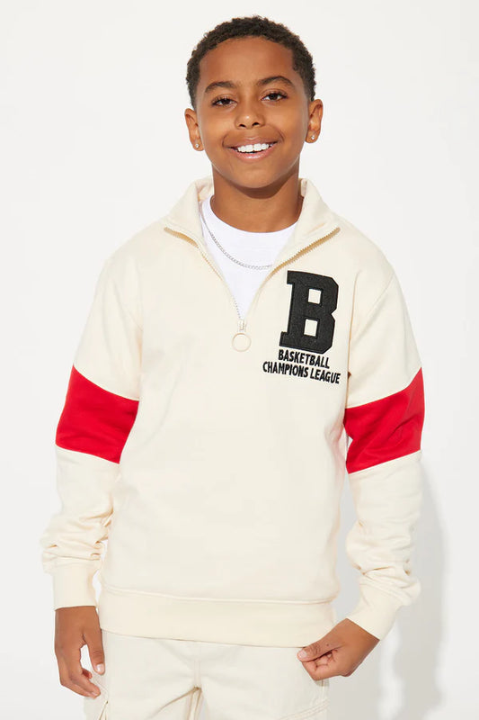 Mini Baseball Champions League Fleece Mock Neck Sweatshirt - Sand