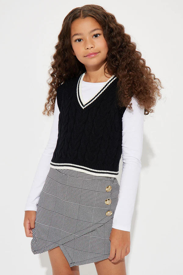 Mini Halle Varsity Sweater Vest - Black/White