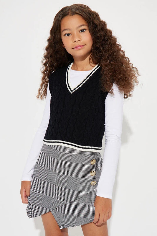 Mini Halle Varsity Sweater Vest - Black/White