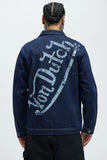 Von Dutch Oversized Font Denim Jacket - Navy
