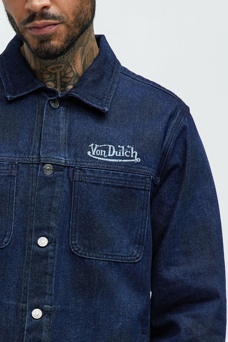 Von Dutch Oversized Font Denim Jacket - Navy