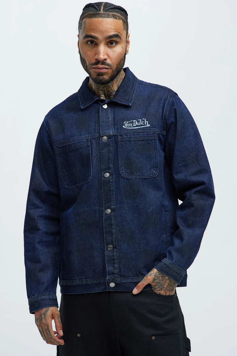 Von Dutch Oversized Font Denim Jacket - Navy