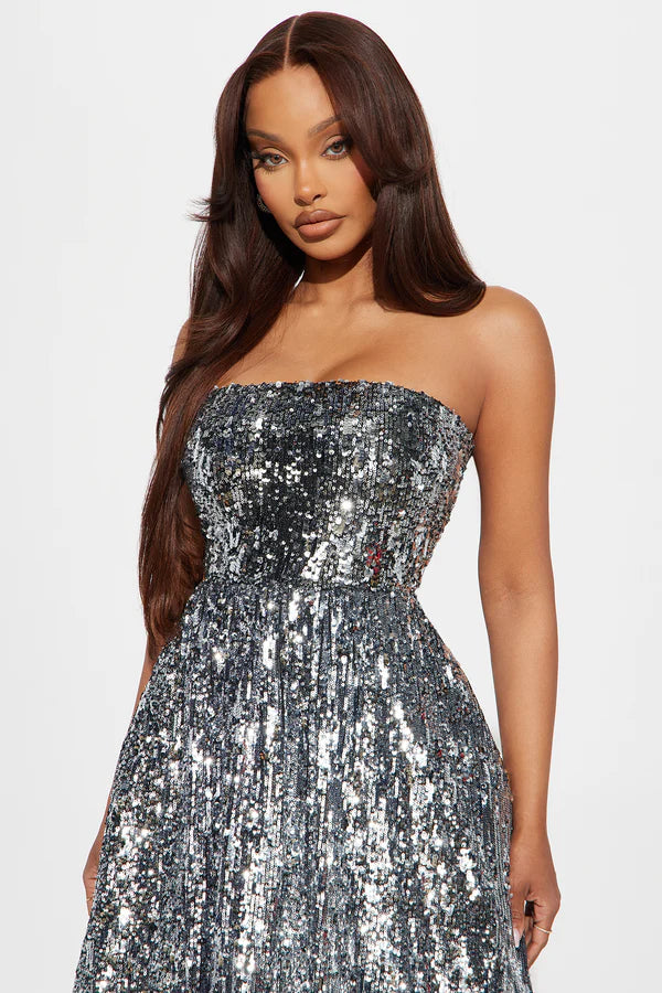 Spectacular Night Sequin Midi Dress - Silver