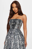 Spectacular Night Sequin Midi Dress - Silver
