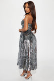 Spectacular Night Sequin Midi Dress - Silver