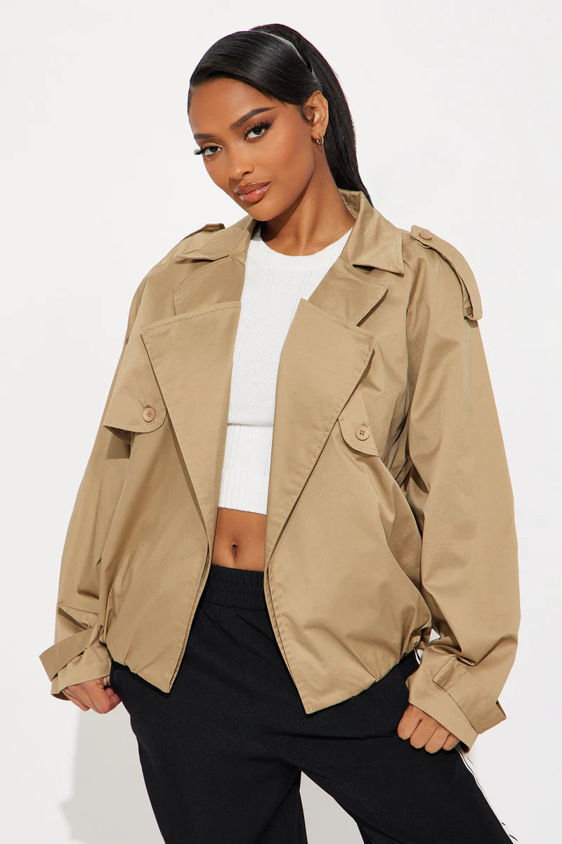 Marie Cropped Bubble Trench - Taupe