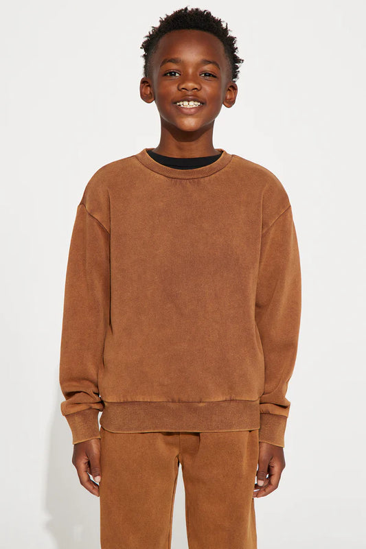 Mini Tyson Heavy Wash Crewneck Sweatshirt - Dark Brown