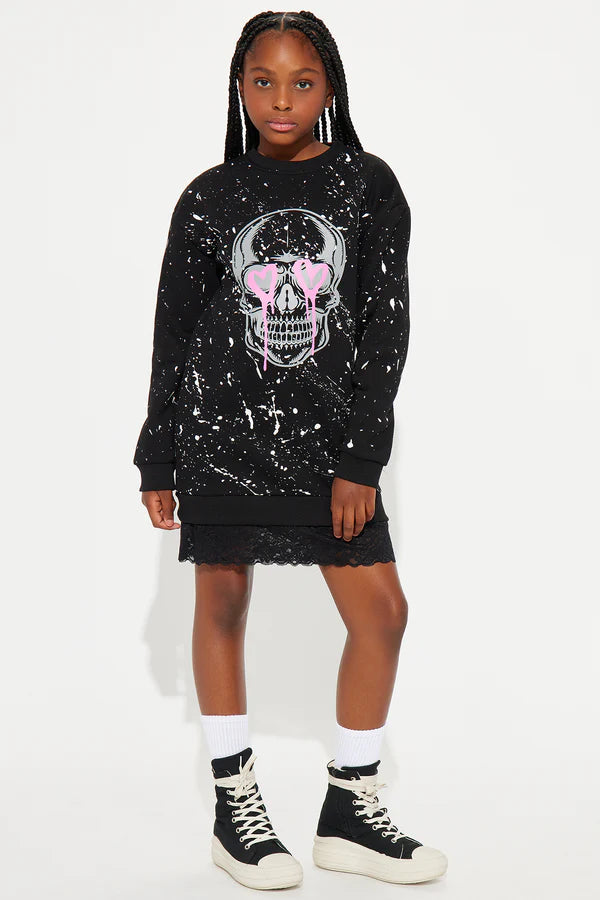 Mini Dylan Skull Sweatshirt Dress - Black