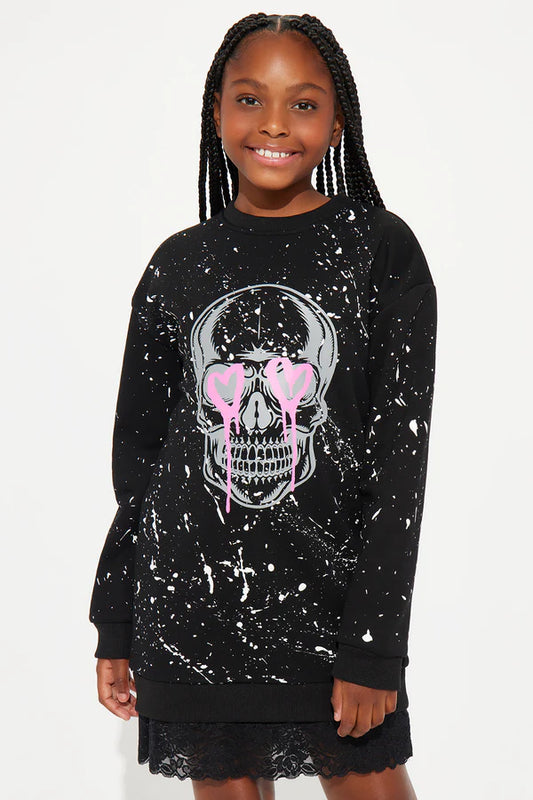 Mini Dylan Skull Sweatshirt Dress - Black
