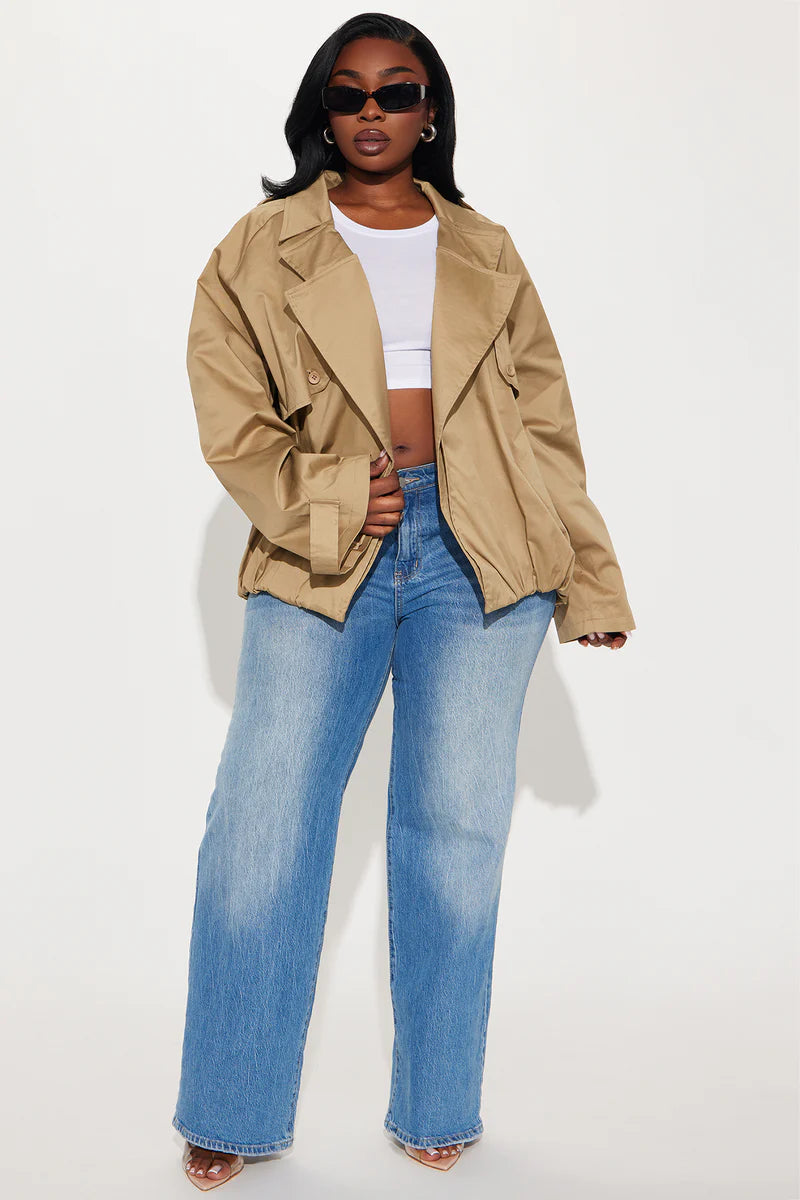 Marie Cropped Bubble Trench - Taupe