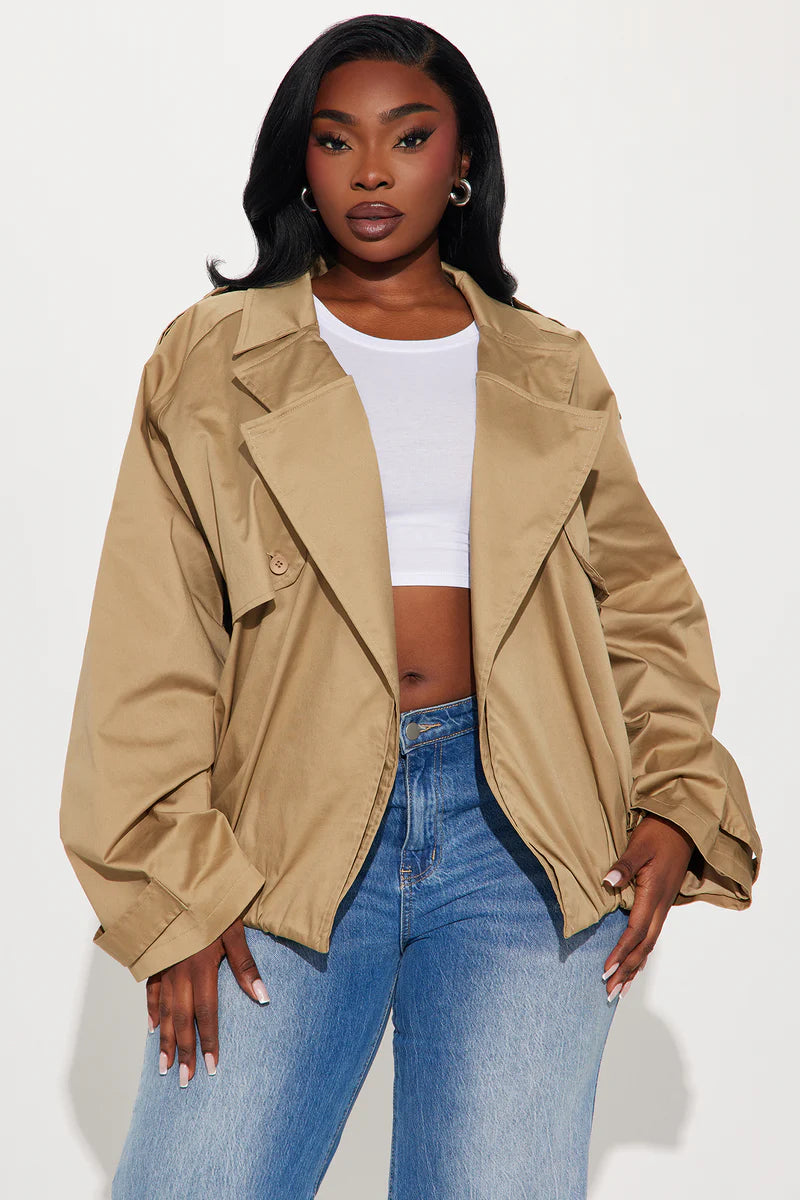 Marie Cropped Bubble Trench - Taupe