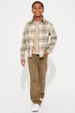 Mini Victory Frayed Flannel Overshirt - Taupe