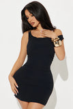 Lets Link One Shoulder Mini Dress - Black