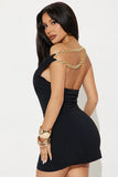 Lets Link One Shoulder Mini Dress - Black