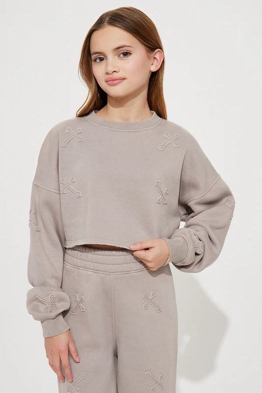Mini Wake Up Blessed Washed Sweatshirt - Grey/combo