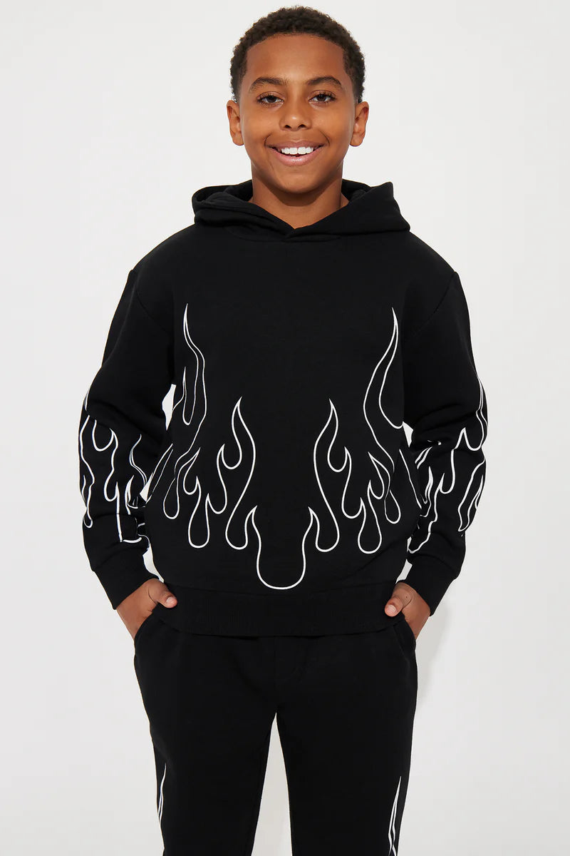 Mini Tyson Chase Flame Oversized Hoodie - Black/combo