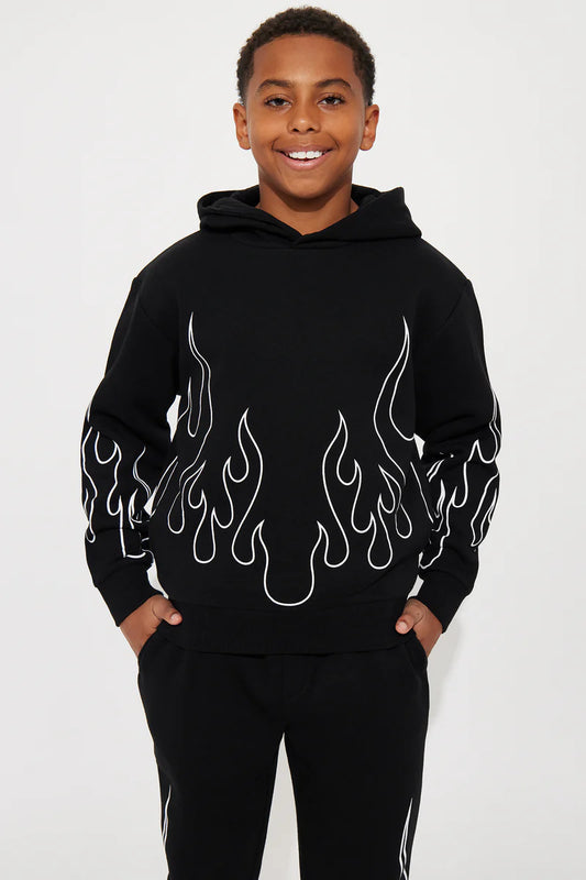 Mini Tyson Chase Flame Oversized Hoodie - Black/combo