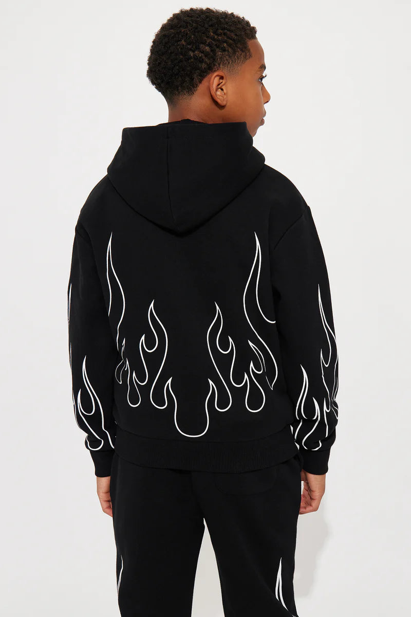 Mini Tyson Chase Flame Oversized Hoodie - Black/combo