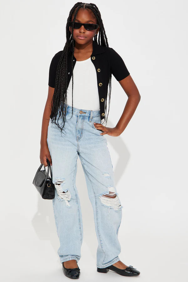 Mini Good Energy Cropped Sweater Top - Black