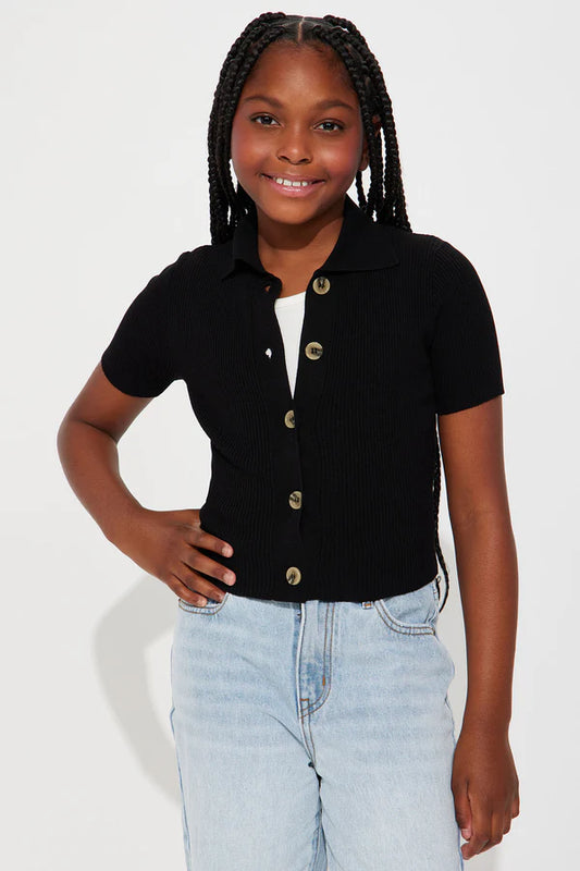 Mini Good Energy Cropped Sweater Top - Black