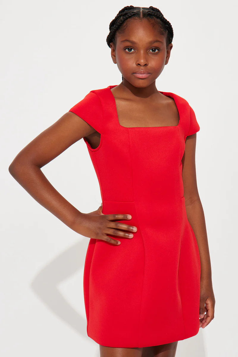 Mini Perfect Aura Square Neck Mini Dress - Red