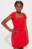 Mini Perfect Aura Square Neck Mini Dress - Red