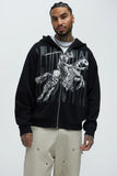 Tyson Crusader Printed Oversized Zip Hoodie - Black
