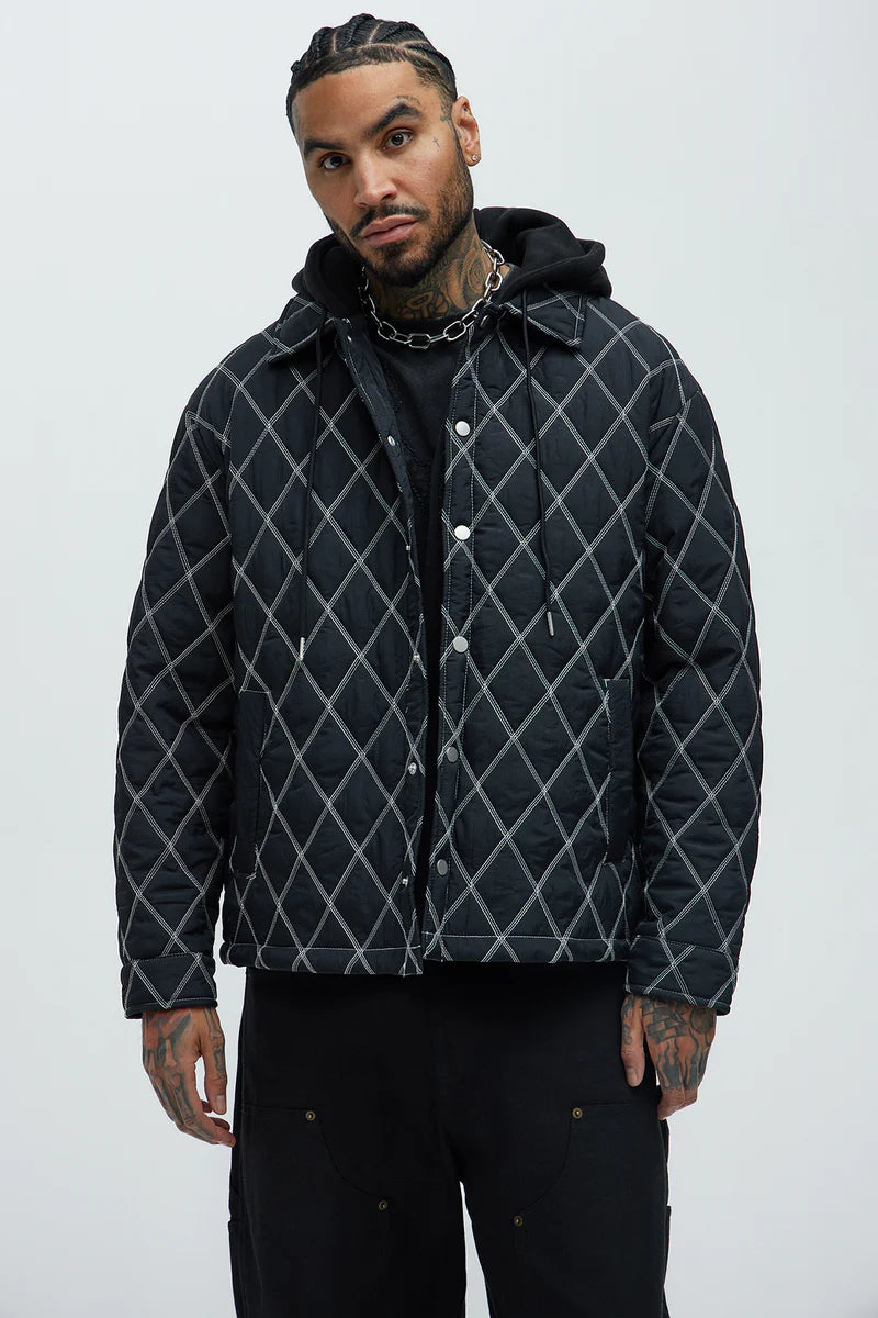 Wait Right Here Quilted Hooded Jacket - Black/combo