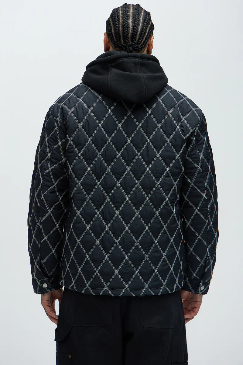 Wait Right Here Quilted Hooded Jacket - Black/combo
